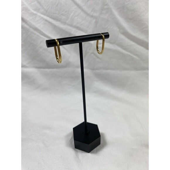 Gold Tone Oval Oblong Hoop Earrings - Picture 9 of 12